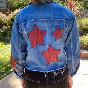 Jean Jacket with leather star patches